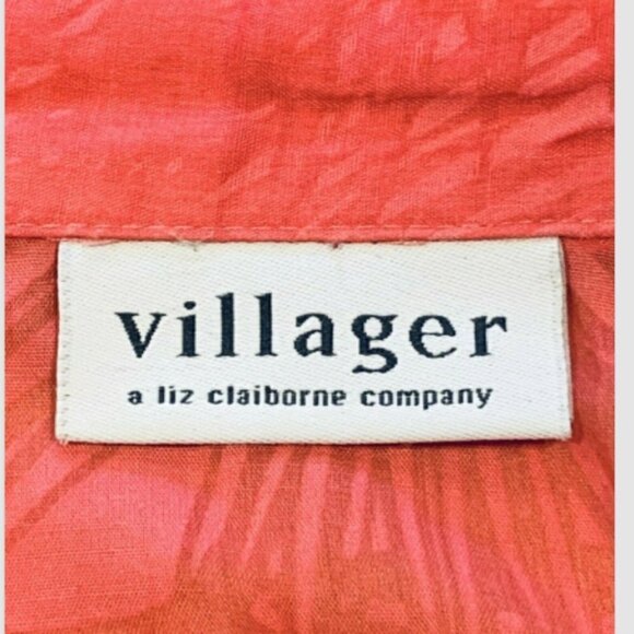 Liz Claiborne Villager Button Front Shirt Novelty Palm Tree Print Sz 8 Pink 26B - Picture 6 of 10